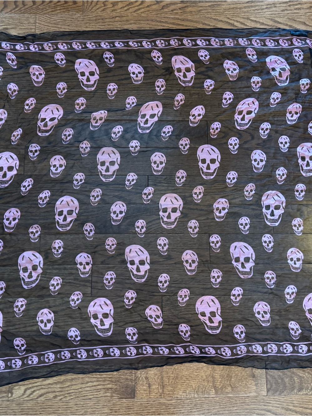 Alexander McQueen Black Pink Silk Chiffon Skull Scarf